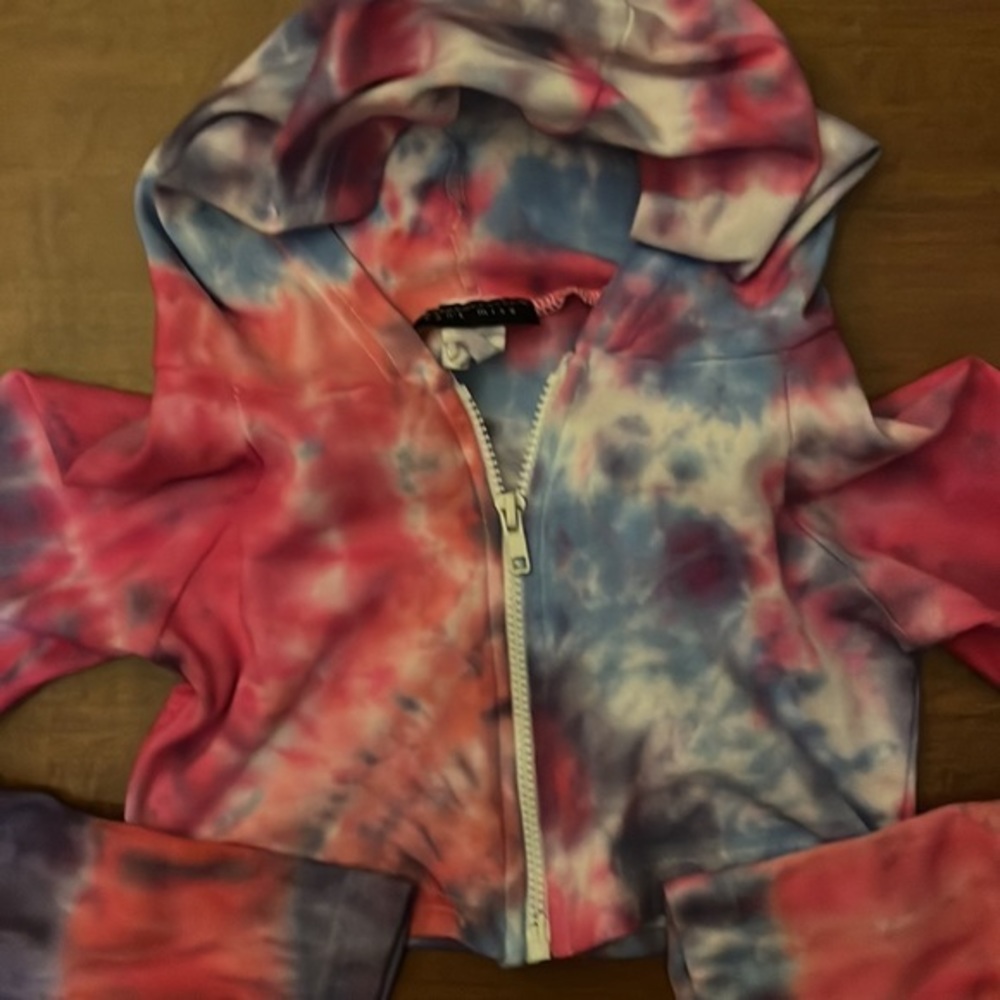 Vintage Can't Miss Tie-Dyed Harley Quinn Inspired Crop Top Hooded Zip Jacket